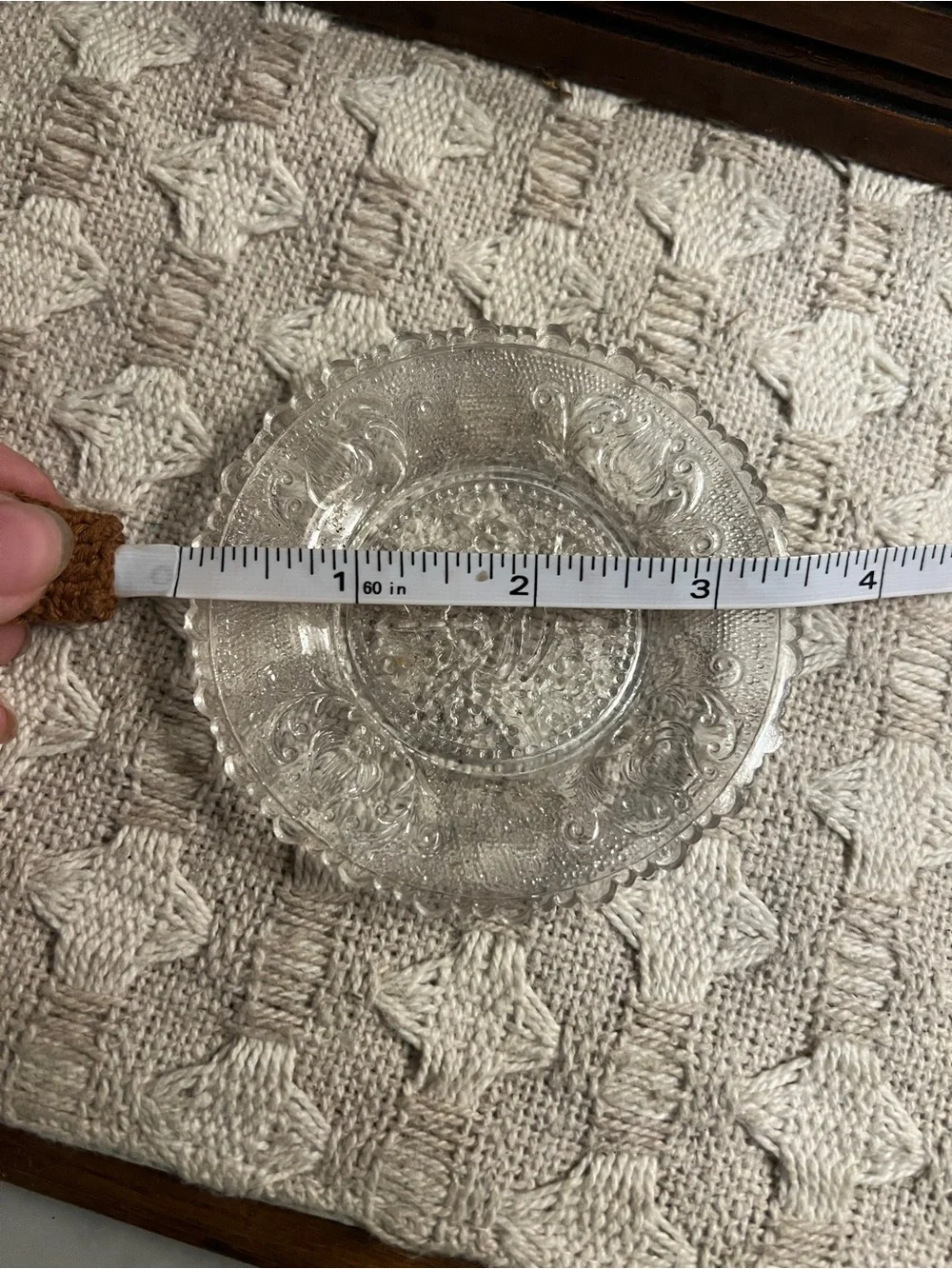 WESTMORELAND Vintage Glass Cup Plate with Lyre and Hearts Motif Approx. 3.5 inch